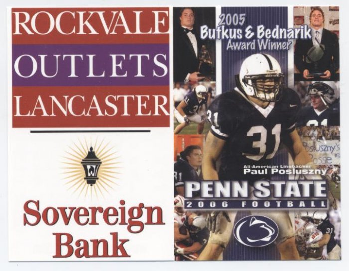 PAUL POSLUSZNY 2006 Penn State Football Schedule FULL SIZE