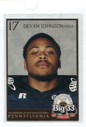 DEVAN JOHNSON 2007 Big 33 Pennsylvania High School card COLORADO RB