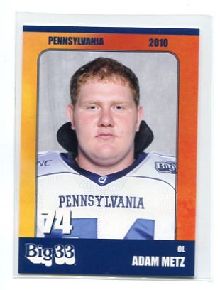 ADAM METZ 2010 Big 33 Pennsylvania High School card TEMPLE Owls OL