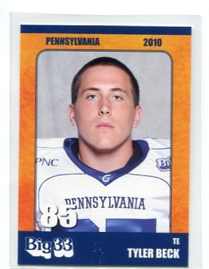 TYLER BECK 2010 Big 33 Pennsylvania High School card BOWLING GREEN TE