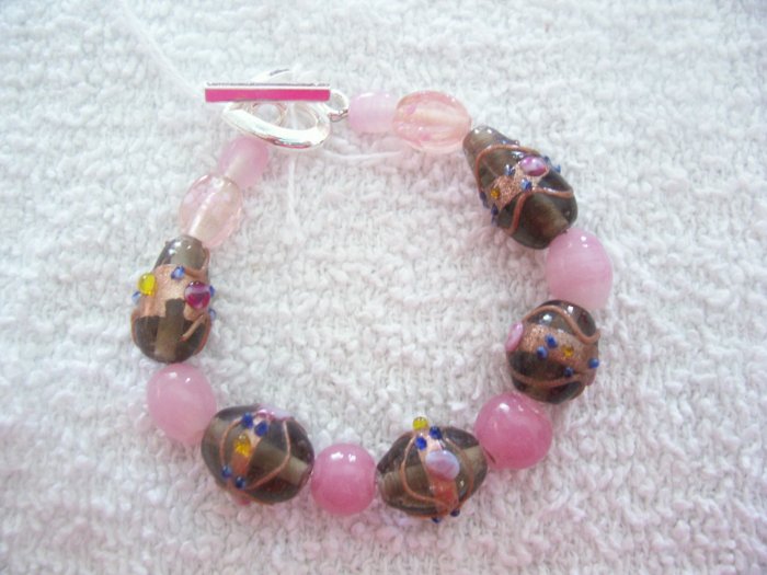 Pink & Grey Lampwork Bracelet - TTpg