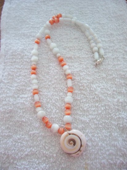 Orange & White Cat's Eye & Shell Necklace - TTow