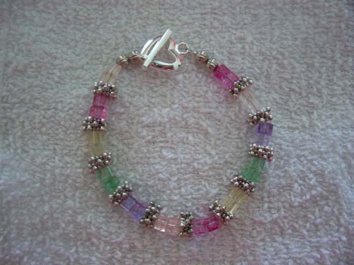 Rainbow Crackle Glass & Silver Bracelet - TTcg