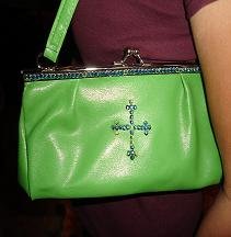SALE! Bright Green Purse With Crystal Cross - CGgp