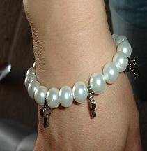 SALE! Pearl Bracelet with Silver Cross Charm - CGpb