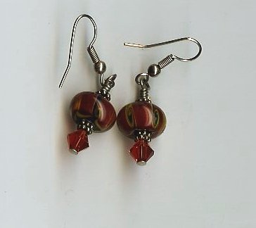 Deep Red Bead Earrings- EAdr