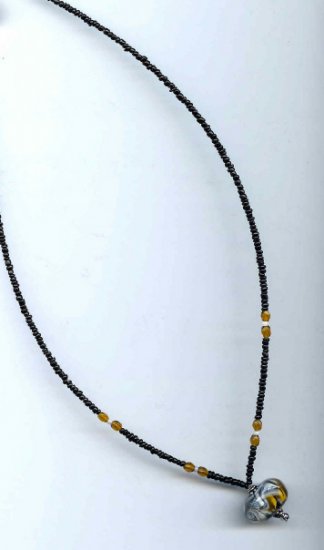Amber/White Lampwork Bead Necklace - EAawn