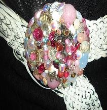 SALE! Gorgeous White Braided Belt with Crystal Encrusted Buckle- RBcb