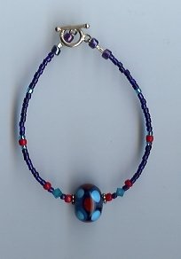 Cobalt Blue & Red Glass Bead Bracelet- EAbr