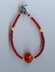 Red & Yellow Glass Bead Bracelet- EAry