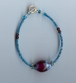 Light Blue & Red Glass Bead Bracelet- EAlb