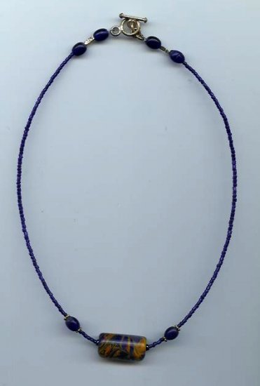 Cobalt Blue/Orange Bead Necklace - EAcbo