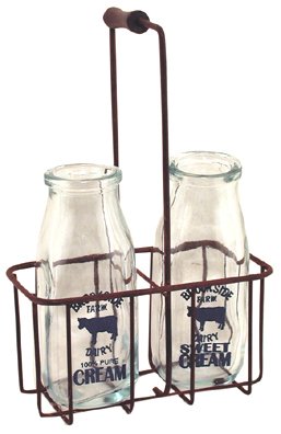 Vintage Glass Cream Bottles w/ Carrier - G25802