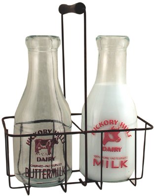 Vintage Glass Milk Bottles w/ Carrier -CWG25739