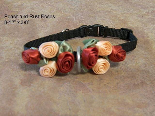 Peach & Rust Satin Rose Dog Collar - BTpr
