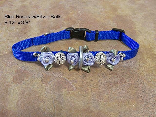 Blue Satin & Silver Dog Collar -BTbss
