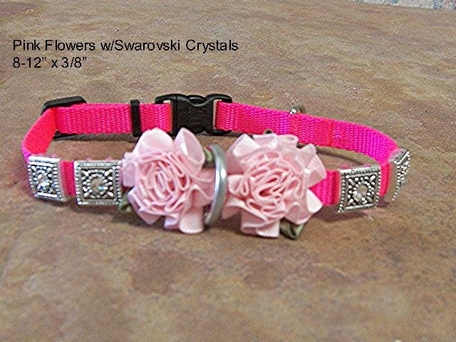 Pink Satin Roses & Crystals Dog Collar - BTpsr