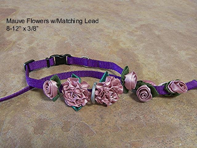 Mauve Satin Roses Collar w/ Matching Lead - BTmcl