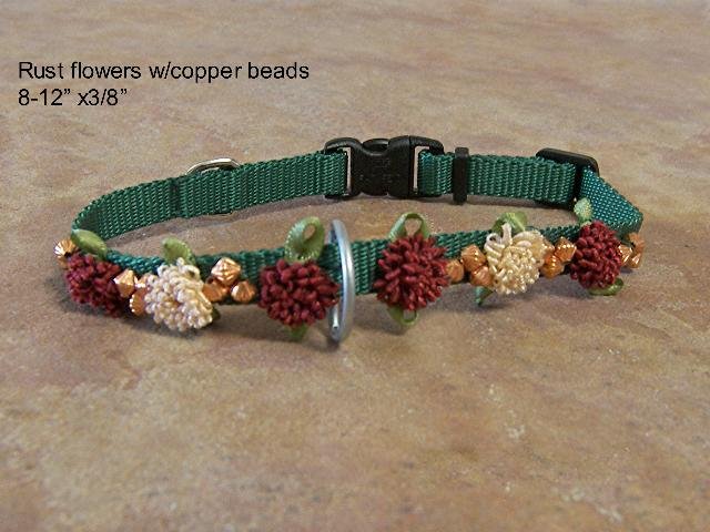 Rust Flowers & Copper Beads on Green Collar - BTrfg