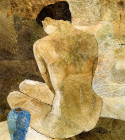 Nude Woman and Vase Leaf Painting - MEnw