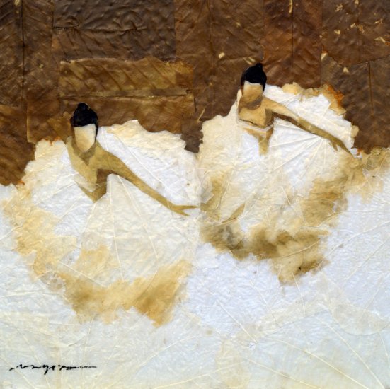 Two Ballerinas Leaf Painting - MEba
