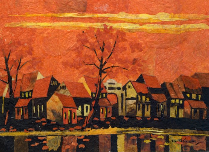 Red Nightfall Leaf Painting - MErn