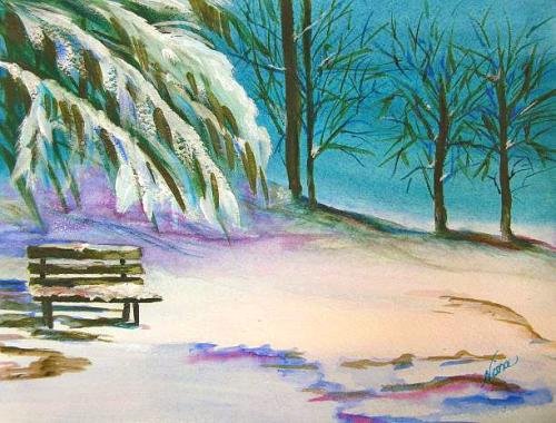 Snowy Park Bench Print - NWsbp