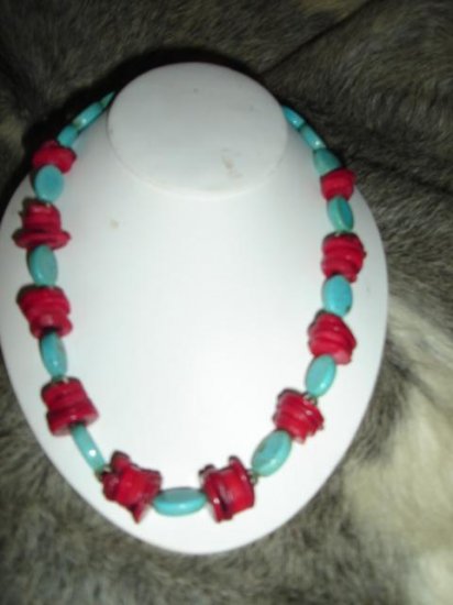 SALE! Turquoise and Red Coral Necklace - CGsb