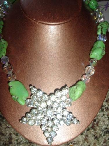 Lime Turqoise Necklace w Swarovski Crystal Star Pendant - CGsp