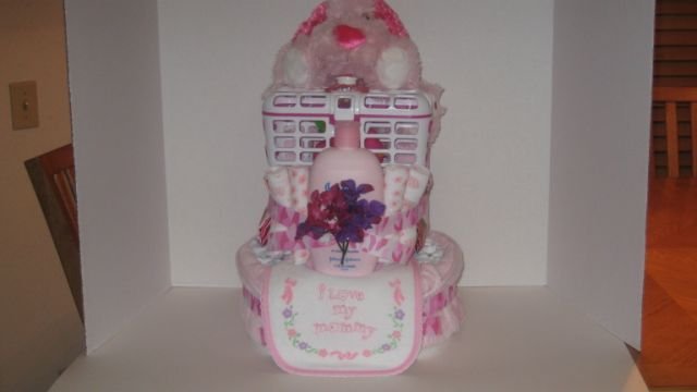 2 Tier Baby Girl Camoflauge w Puppy Diaper Cake - TH2tgp