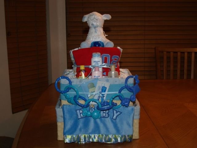 2 Tier Baby Boy Basket Diaper Cake - TH2tbb
