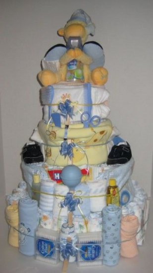 4 Tier Baby Boy Basket Diaper Cake - TH4tbb