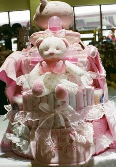4 Tier Baby Girl Basket Diaper Cake - TH4tbg