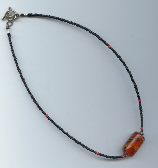 Orange Lampworked Bead Necklace - EAoln