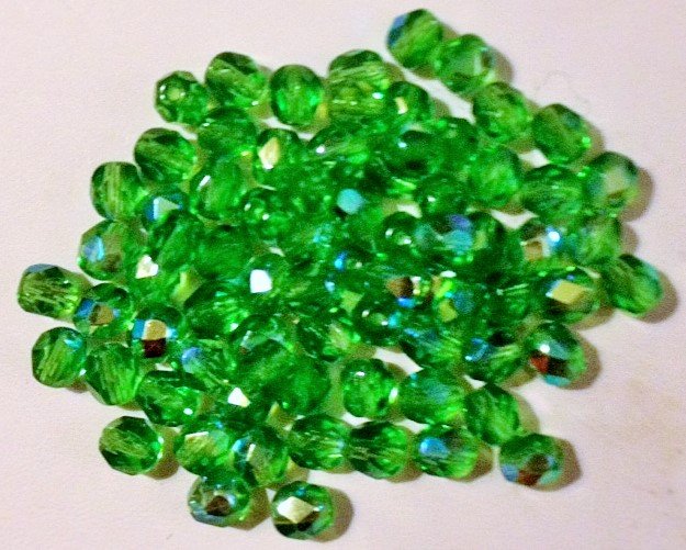 Czech Lt Emerald AB FirePolish Crystal Beads 6mm 50pc