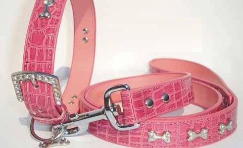 PINK Speckle Bling Leashe and Collar Set ~S~