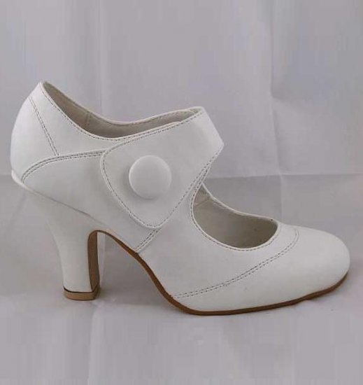 LADIES CLASSIC MEDIUM HEEL VELCRO SECURE FASHION COURT SHOES WHITE