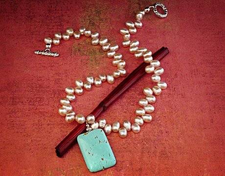 Fresh water pearls and turquoise pendant