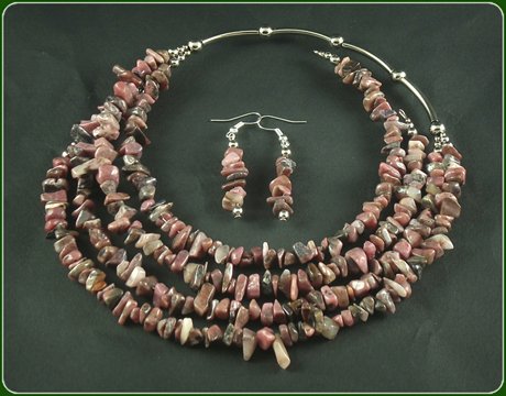Rodhonite Necklace and Earrings