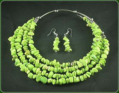 Green lime turquoise Necklace and Earrings