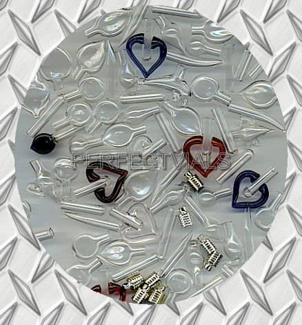 WHOLESALE GLASS VIALS PENDANTS~CHARMS ASSORTMENT KIT (50)