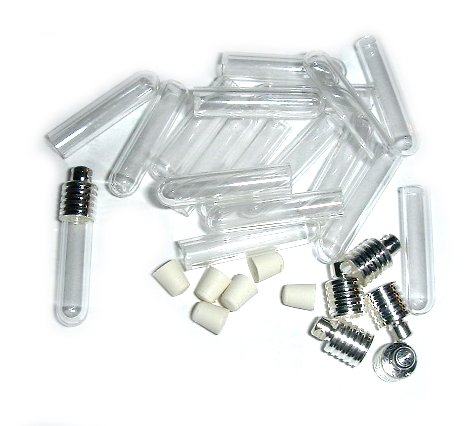 10 lot GLASS TUBE VIALS CAPS PLUGS...FILL YOUR OWN~SILVER