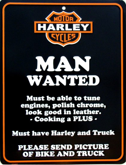 HARLEY MAN WANTED PARKING SIGNS