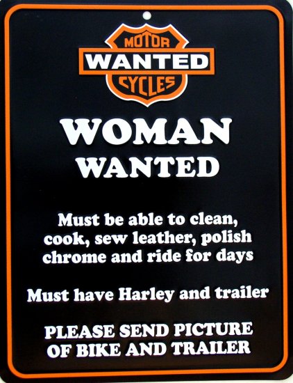 HARLEY WOMAN WANTED PARKING SIGNS