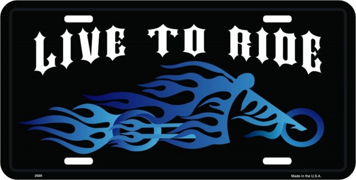 BLUE FLAMES CHOPPER LIVE TO RIDE BIKER LICENSE PLATES