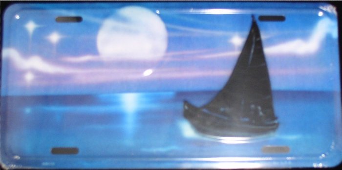 AIR BRUSHED SAILBOAT WITH FULL MOON AND STARS LICENSE PLATES