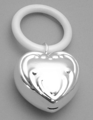 Silver Plated Puffed Heart Rattle
