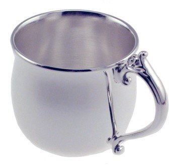 Silver Plated Pot-Bellied Baby Cup with Floral Handle