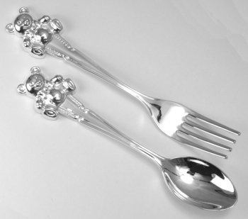 Silver Plated Teddy Bear Spoon and Fork Set