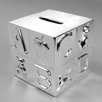 Nickel Plated Alphabet Block Bank